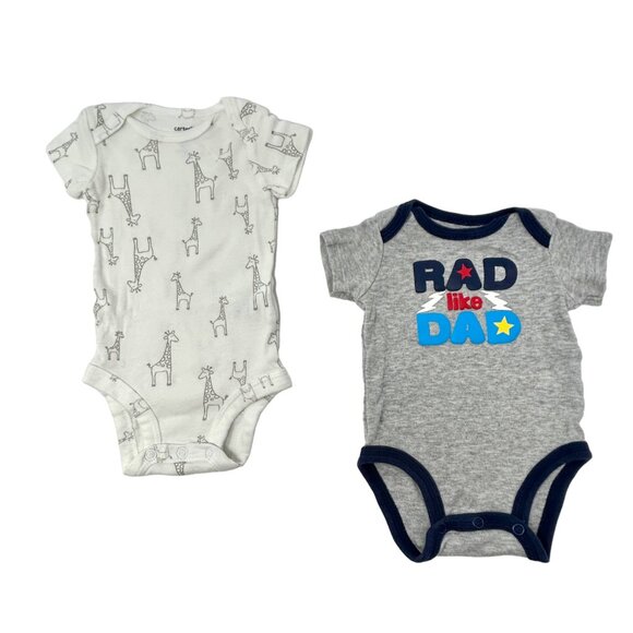 Baby Boy's  - 5 Body Suits‎ - White, Greys, Blues, and Orange  - Size Newborn - Picture 5 of 9